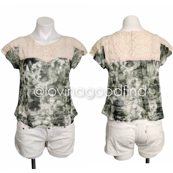 FREE PEOPLE Tie Dye Green Mixed Media Top EUC sz M - Picture 7 of 9